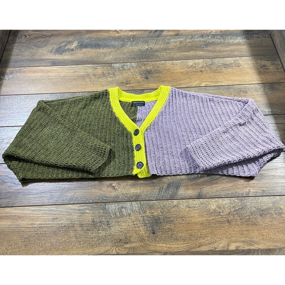 Urban Outfitters Colorblock Cropped Cardigan Sweater XS Chunky Oversized Boho